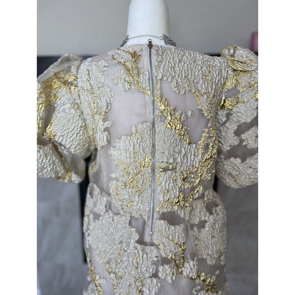 Anthropologie THML Gold White Puff Sleeve  Dress NEW Large SHOWER Wedding - Picture 8 of 16